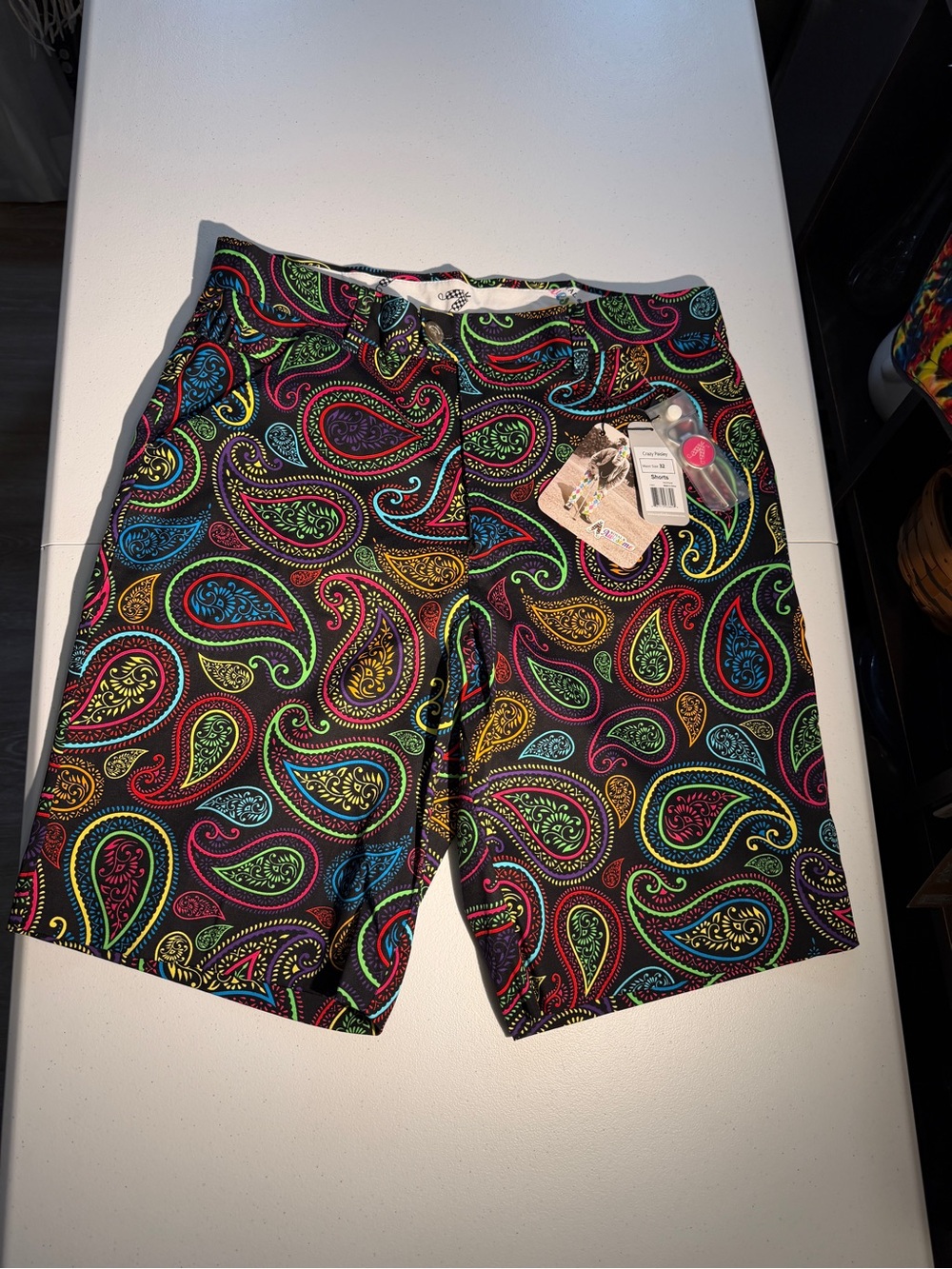 Men's Paisley Athletic golf Shorts - Black Multicolor